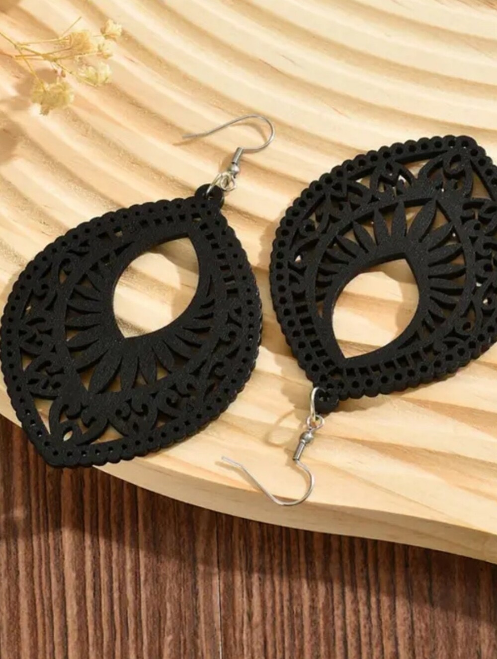 #49 Paparazzi Black Filigree Teardrop Dangle Earrings